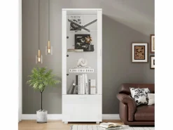 Outlet Merax Vitrina brillante con puertas de acrílico - 50 x 40 x 160 cm - con LED + 3 estantes - Acrílico + aglomerado - Blanco
