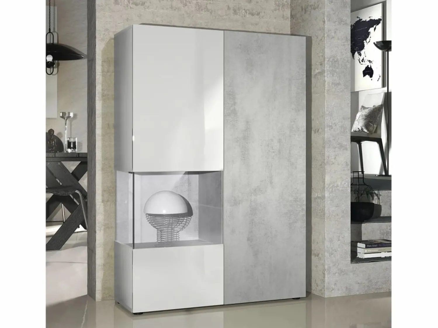 Online Vitrina Cómoda Morena, cuerpo en blanco mate/ puerta derecha e inserción con apariencia de óxido de hormigón Vitrina