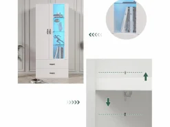 Discount ModernLuxe Vitrina con 2 puertas y 2 cajones y LED - Alto 180cm - Blanco