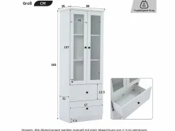 Outlet Merax Vitrina con 2 puertas y 2 cajones - 60 x 36 x 165 cm - LEDs - Estantes regulables - Tablero de partículas + MDF - Blanco
