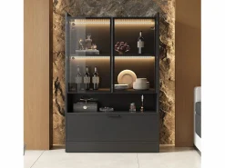 New Merax Vitrina con 3 puertas y 1 compartimento - 80 x 35 x 120 cm - LEDs - Tablero de partículas y cristal - Negro