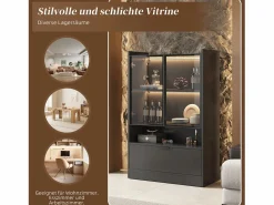 New Merax Vitrina con 3 puertas y 1 compartimento - 80 x 35 x 120 cm - LEDs - Tablero de partículas y cristal - Negro