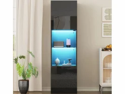 Merax Vitrina con 2 puertas y 1 estante de cristal - 45 x 35 x 160 cm - LEDs - Tablero de partículas - brillo