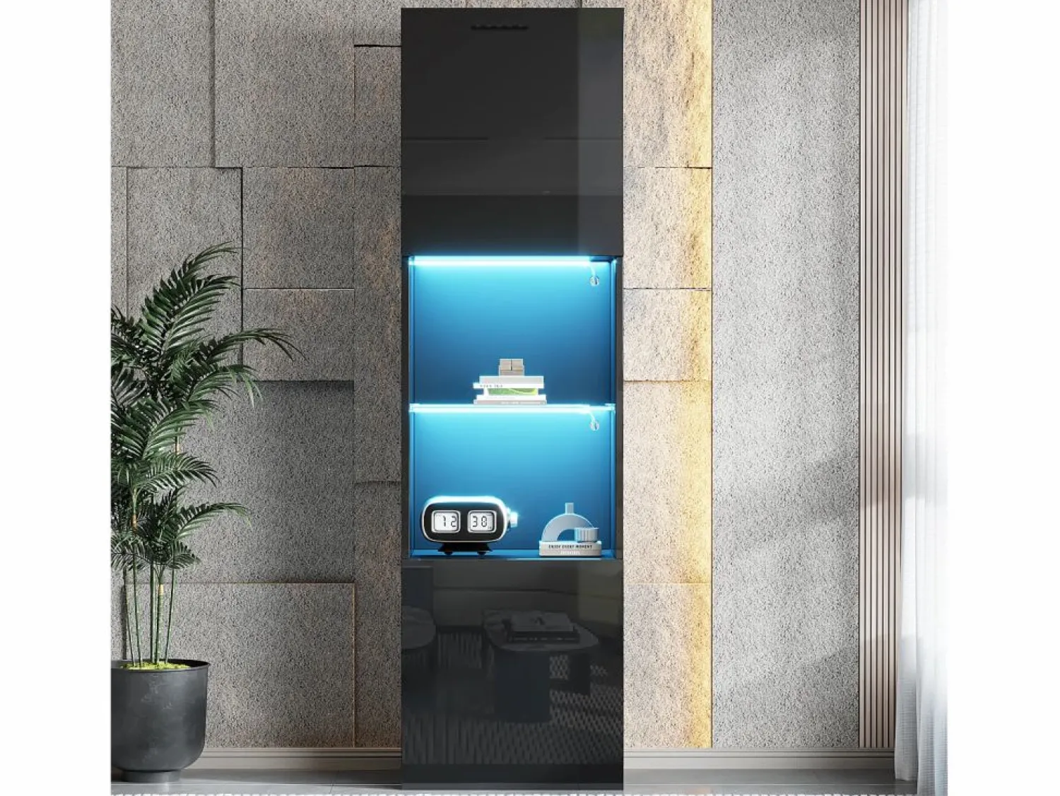 Merax Vitrina con 2 puertas y 1 estante de cristal - 45 x 35 x 160 cm - LEDs - Tablero de partículas - brillo