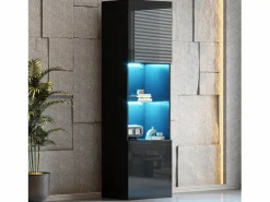Merax Vitrina con 2 puertas y 1 estante de cristal - 45 x 35 x 160 cm - LEDs - Tablero de partículas - brillo