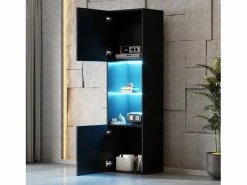 Merax Vitrina con 2 puertas y 1 estante de cristal - 45 x 35 x 160 cm - LEDs - Tablero de partículas - brillo