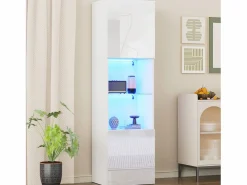 New Merax Vitrina con 2 puertas y 1 estante de cristal - 45 x 35 x 160 cm - LEDs - Tablero de partículas - brillo Blanco