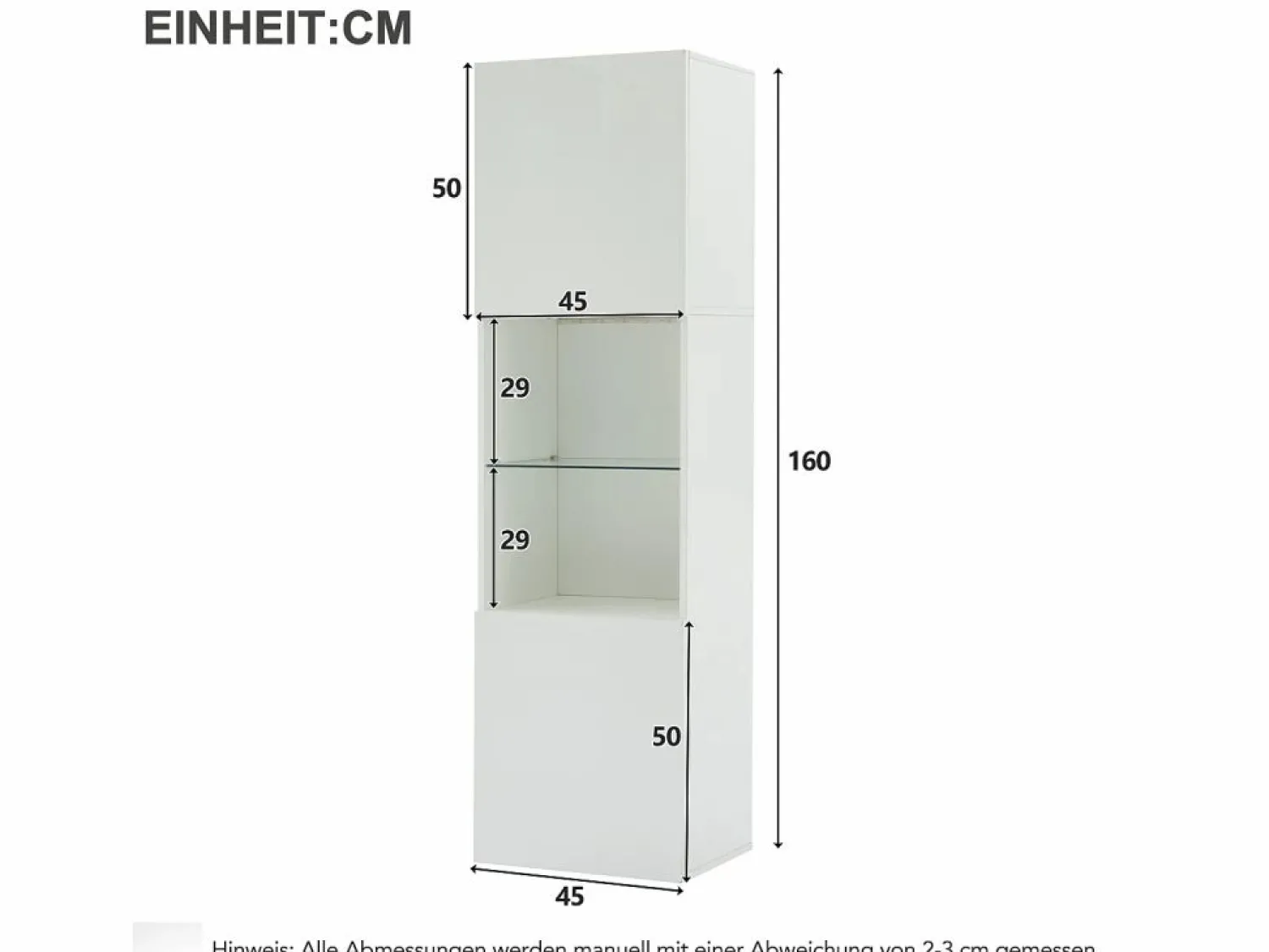 New Merax Vitrina con 2 puertas y 1 estante de cristal - 45 x 35 x 160 cm - LEDs - Tablero de partículas - brillo Blanco