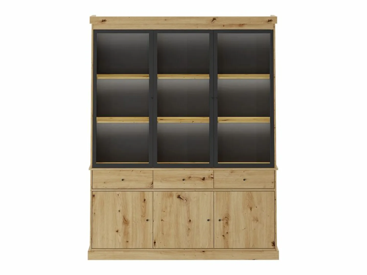 Vente-unique Vitrina con almacenamiento y LEDs - Natural y negro - MARSORIA