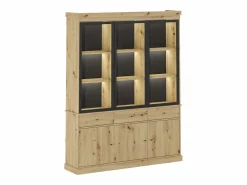 Vente-unique Vitrina con almacenamiento y LEDs - Natural y negro - MARSORIA