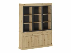 Vente-unique Vitrina con almacenamiento y LEDs - Natural y negro - MARSORIA