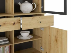 Vente-unique Vitrina con almacenamiento y LEDs - Natural y negro - MARSORIA