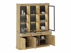 Vente-unique Vitrina con almacenamiento y LEDs - Natural y negro - MARSORIA