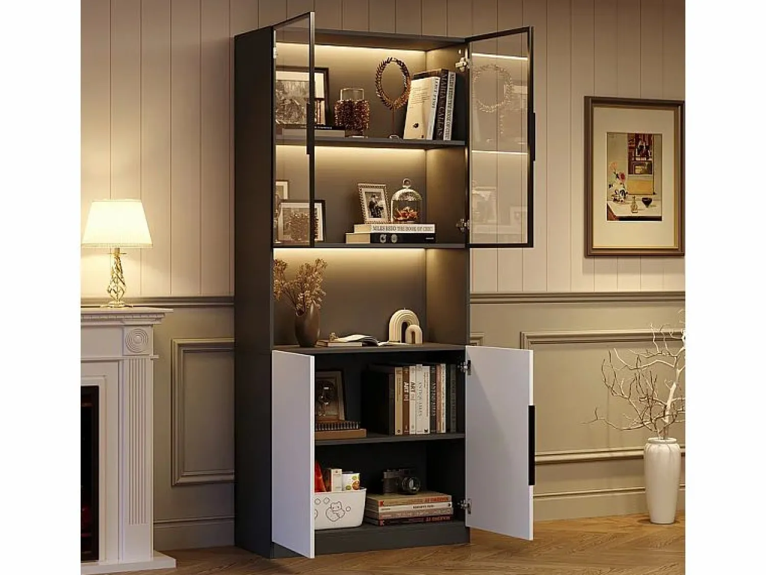 Best Vitrina con LED - 4 Puertas + 1 Hueco - Antivuelco - Color y Brillo Ajustable 80x30x200cm Vitrina