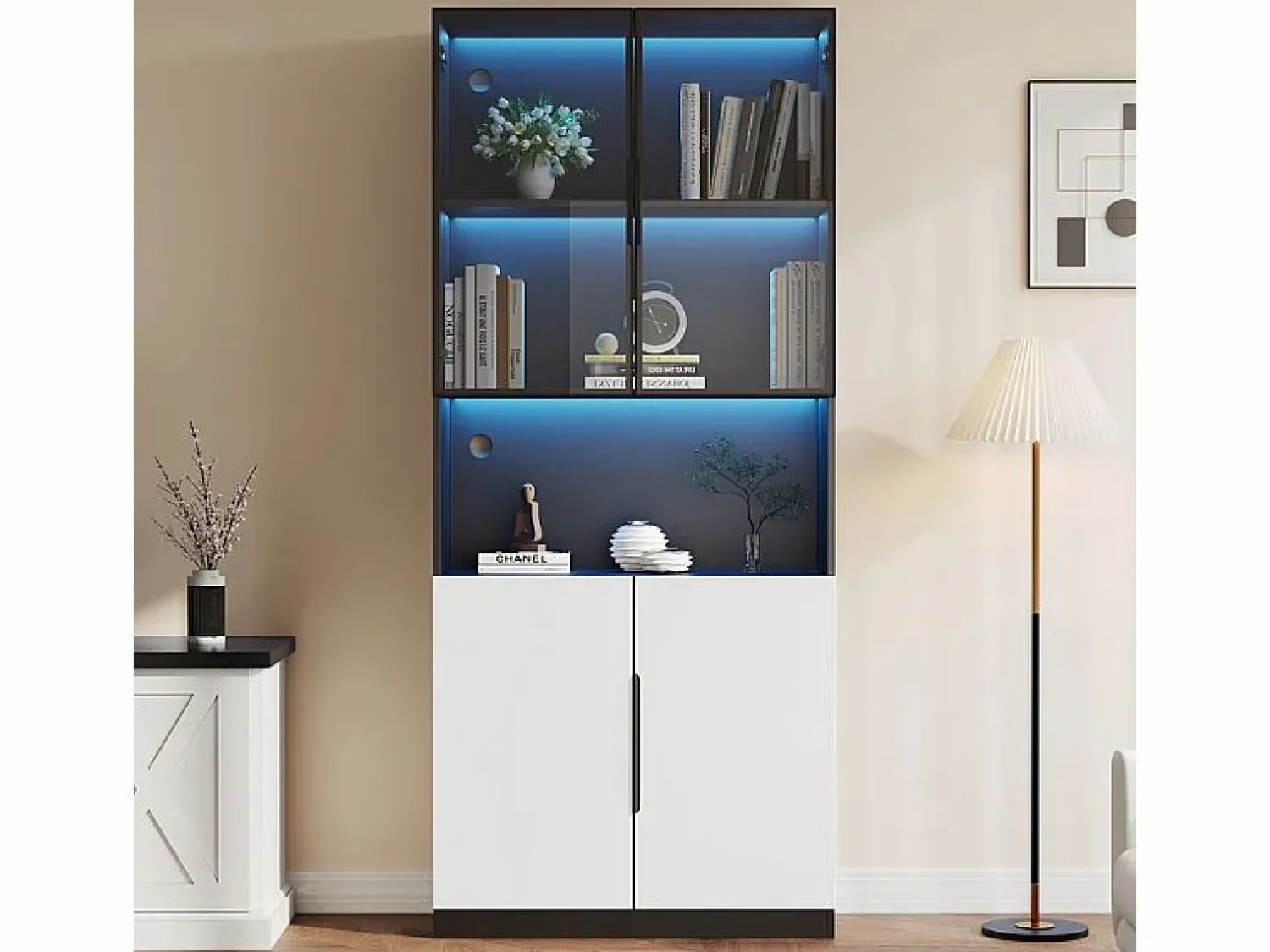 Best Vitrina con LED - 4 Puertas + 1 Hueco - Antivuelco - Color y Brillo Ajustable 80x30x200cm Vitrina