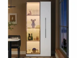 Clearance Vitrina con LED 70x40x160 cm - 1 puerta de vidrio y 1 cajón lateral deslizante - Ruedas - MDF + vidrio - Vitrina