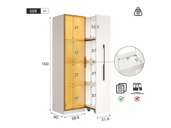 Clearance Vitrina con LED 70x40x160 cm - 1 puerta de vidrio y 1 cajón lateral deslizante - Ruedas - MDF + vidrio - Vitrina