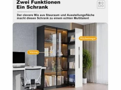 Sale Merax Vitrina con puerta de cristal - 110,5 x 35 x 160 cm - con LED y cajón lateral - MDF - negro y Blanco