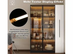 Sale Merax Vitrina con puerta de cristal - 110,5 x 35 x 160 cm - con LED y cajón lateral - MDF - negro y Blanco