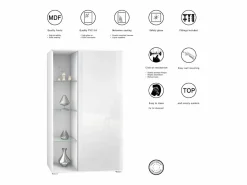 Outlet Vitrina Davos, vitrina independiente con 3 estantes de cristal y 8 compartimentos, mate/ de alto brillo (71,5 x 134 x 35 cm) Vitrina