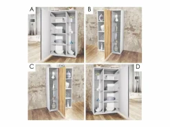 Outlet Vitrina Davos, vitrina independiente con 3 estantes de cristal y 8 compartimentos, mate/ de alto brillo (71,5 x 134 x 35 cm) Vitrina