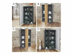 Hot Vitrina Davos, vitrina independiente con 3 estantes de cristal y 8 compartimentos, antracita mate/roble natural (71,5 x 134 x 35 cm) Color natural claro