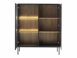 Hot Vitrina de 2 puertas con LED en MDF y vidrio ahumado - Natural y Negro - OVILA Vitrina