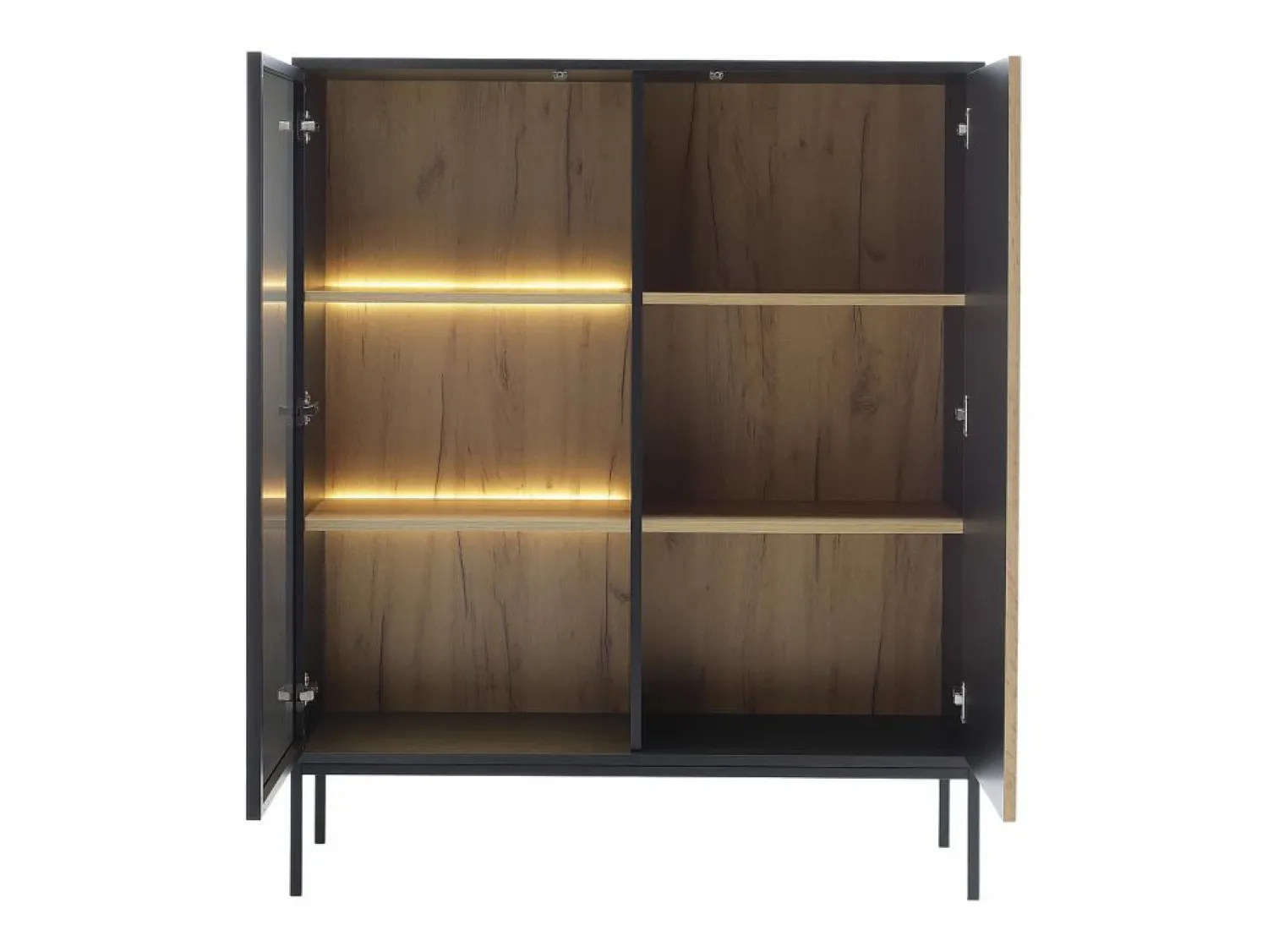 Hot Vitrina de 2 puertas con LED en MDF y vidrio ahumado - Natural y Negro - OVILA Vitrina