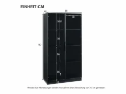Clearance Merax Vitrina de cristal - 80 x 40 x 160 cm - con LED + 2 puertas con estantes móviles - aglomerado - Negro