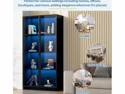 Clearance Merax Vitrina de cristal - 80 x 40 x 160 cm - con LED + 2 puertas con estantes móviles - aglomerado - Negro