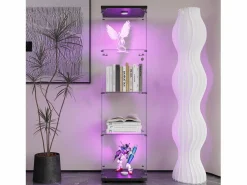 Sale Vitrina de cristal - mueble expositor para colecciones con iluminación LED - 1 puerta y 4 estantes - vitrina para figuras Vitrina