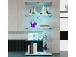 Vitrina de cristal - Vitrina de colección con puertas - Iluminación LED - 2 puertas, 4 estantes - 80,5×36,5×164 cm - Blanco