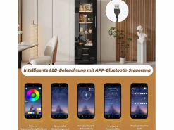 Merax Vitrina de cristal brillante - 60 x 180 x 35 cm - con LED - Vitrina vertical con 3 cajones - MDF - Negro