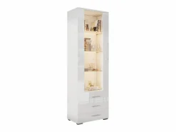 Vitrina de cristal brillante - 60 x 180 x 35 cm - con LED - Vitrina vertical con 3 cajones - MDF - Vitrina