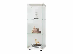 Hot Vitrina de cristal 42×36×125cm GARHELPER - 3 estantes - 1 puerta - Cristal templado - Vitrina