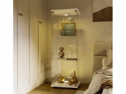 Vitrina de cristal 42×36×125cm GARHELPER - 3 estantes - 1 puerta - Cristal templado - Luz LED - Negro