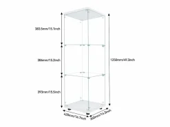 Vitrina de cristal 42×36×125cm GARHELPER - 3 estantes - 1 puerta - Cristal templado - Luz LED - Negro