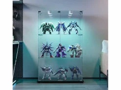 Vitrina de cristal con 4 estantes y puerta doble, vitrina para sala de estar