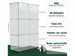 Vitrina de cristal con 4 estantes y puerta doble, vitrina para sala de estar