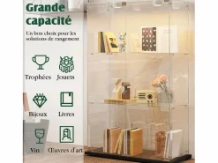 Vitrina de cristal con 4 estantes y puerta doble, vitrina para sala de estar