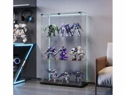 Hot Vitrina de cristal con 4 estantes y puerta doble, vitrina para sala de estar Negro