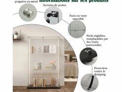 Hot Vitrina de cristal con 4 estantes y puerta doble, vitrina para sala de estar Negro