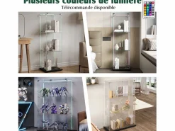 Hot Vitrina de cristal con 4 estantes y puerta doble, vitrina para sala de estar Negro