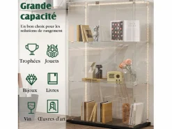 Hot Vitrina de cristal con 4 estantes y puerta doble, vitrina para sala de estar Negro