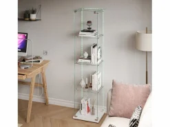 Clearance Vitrina de cristal con 4 estantes e iluminación LED - 163 x 39 x 35 cm - Vitrina estrecha - Vitrina