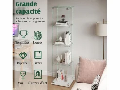 Clearance Vitrina de cristal con 4 estantes e iluminación LED - 163 x 39 x 35 cm - Vitrina estrecha - Vitrina