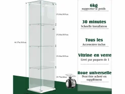 Clearance Vitrina de cristal con 4 estantes e iluminación LED - 163 x 39 x 35 cm - Vitrina estrecha - Vitrina