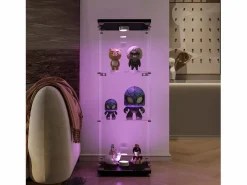 Vitrina de cristal con 3 estantes, luz LED y cerradura, color