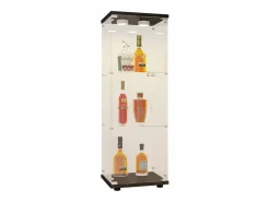 Vitrina de cristal con 3 estantes, luz LED y cerradura, color