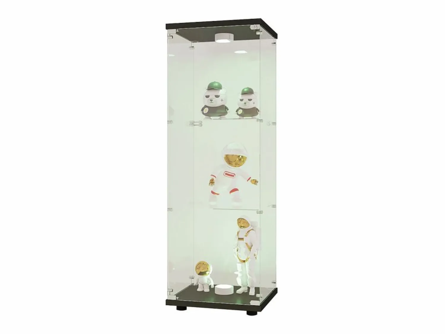 Vitrina de cristal con 3 estantes, luz LED y cerradura, color